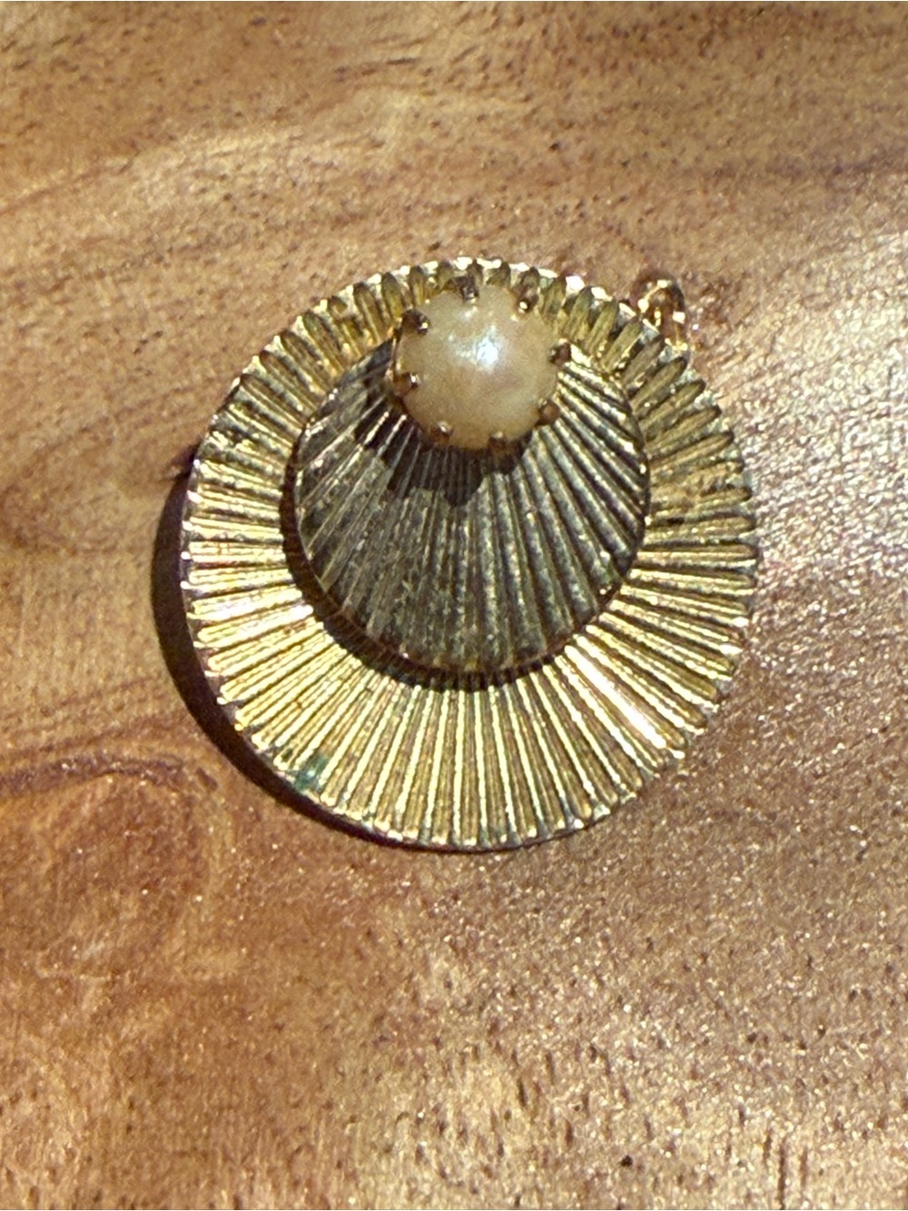 Coro Gold-Tone Radiant Fan Brooch with Pearl Cabochon
